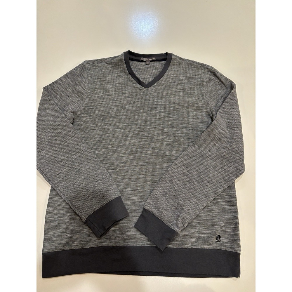 Ike Behar Men's Medium Grey V Neck Cotton‎ Blend Pullover Heathered Gray
